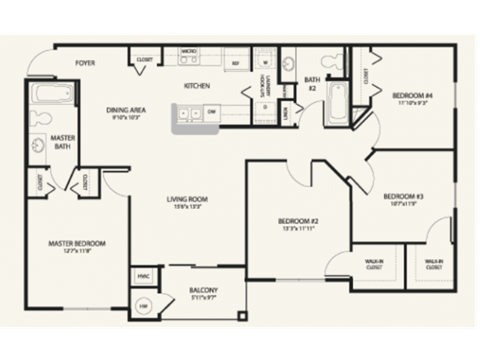 Four Bedroom Floor Plan at Laurel Oaks Affordable Apartments in Leesburg FL